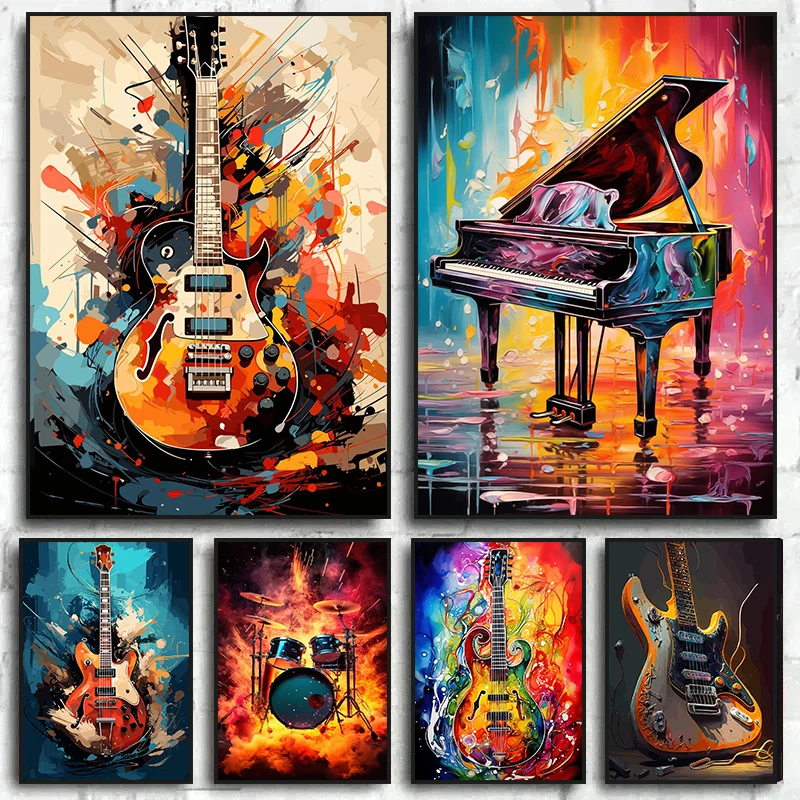 Musical Instrument Poster - 추상적인 다채로운 예술 악기 드럼 키트